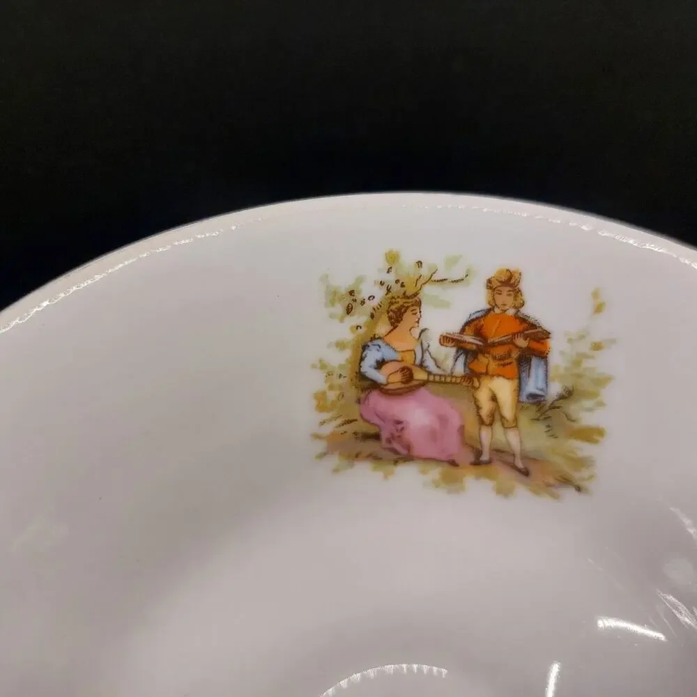 Vintage Walbrzych Poland Courting Couple Porcelain Tea Cup Saucer Fragonard Gold